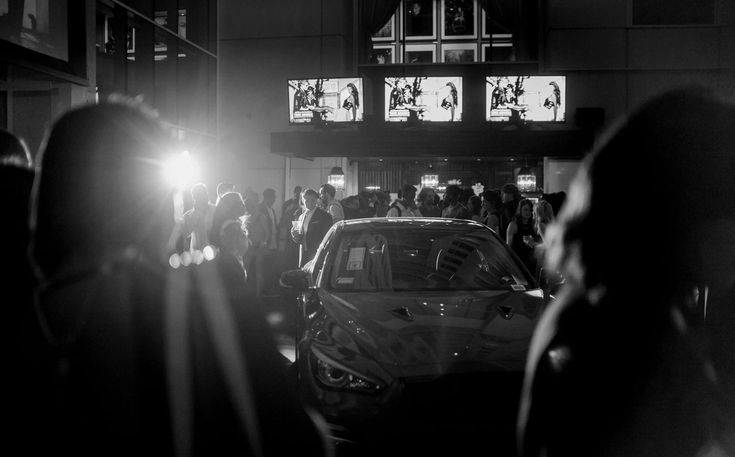 Vehicle under spotlight at an auto reveal